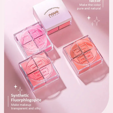 4 Square Grid Face Blusher Vibrant Orange Makeup Blush Palette Cheek Contour Blush Powder Matte Blusher Korean Makeup Tint Blush