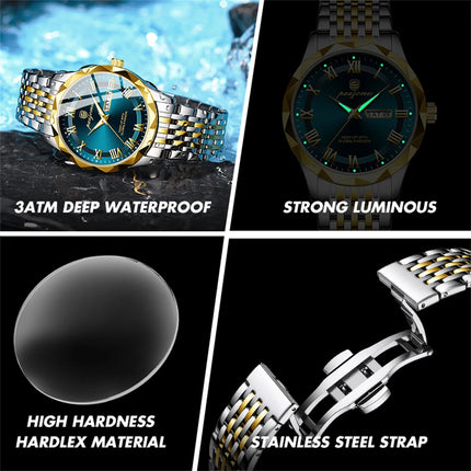 PAAZOMU Sport Original Men Clock Quartz Date Week Luxury Man Wristwatch Waterproof Luminous Stainless Steel Men's Watches Reloj
