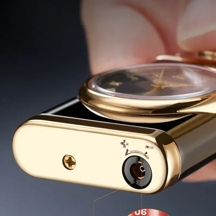 New Quartz Watch Windproof Lighter Metal Blue Light Rocker Arm Butane Jet Flame Torch Lighter Smoking Men's Gift Ignition Tools