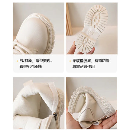 2024 Autumn New Children Ankle Boots for Girls White Fashion Leather Shoes Student Non Slip Short Boots Versatile Kids Shoes