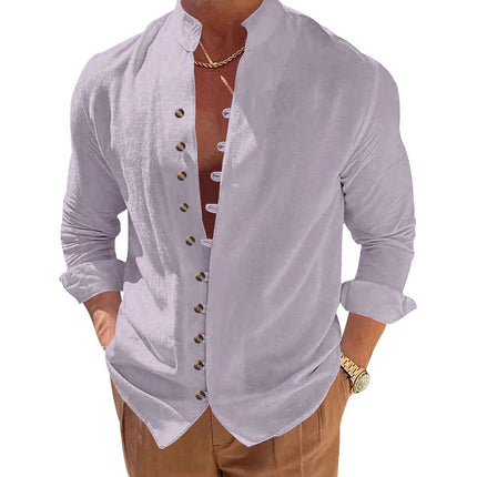 Men's Cotton Linen Shirt Men's Casual Loose Fit Long Sleeve Vintage Retro Button Down Shirt Hawaiian Beach Shirt