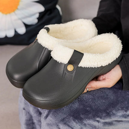 KANCOOL Fur Lined Clogs Shoes For Women Men Winter Indoor Outdoor Waterproof Plush Slippers Cozy Warm House Slippers Garden Shoe