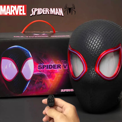 Hot In Stock 1:1 Scale Miles Spider-Man Electronic Mask With Moving Glowing Eyes Ring Control Cosplay Toy Gift For Boys Gift