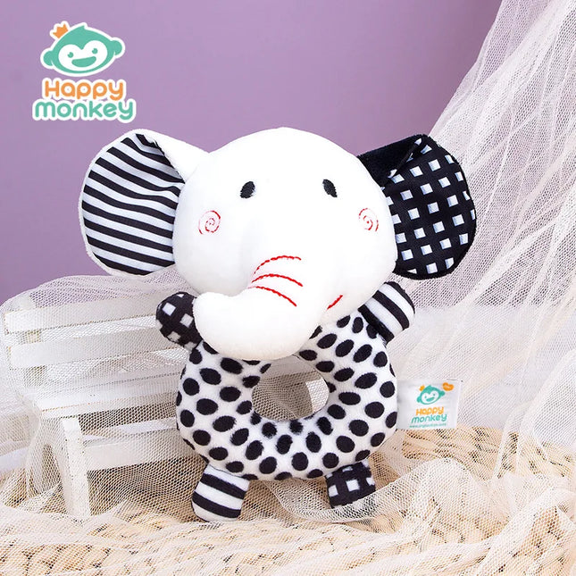 Happy Monkey Newborn Hand Rattle Baby Toy Bell Baby Black and White Toy Fox Elephant Rattle