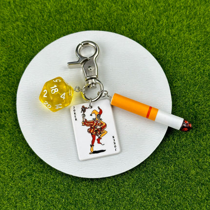 Handmade Style Casino Keychain with Dice Poker Chip Cigarette Charm Keyring for Men Streetwear Gift