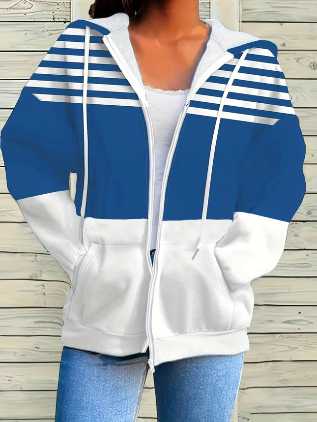 2025 New Woman Sweatshirts Simple Gradient Print Long Sleeves Zip Hoodie Autumn Casual Drawstring Design Fashion Women's Hoodie