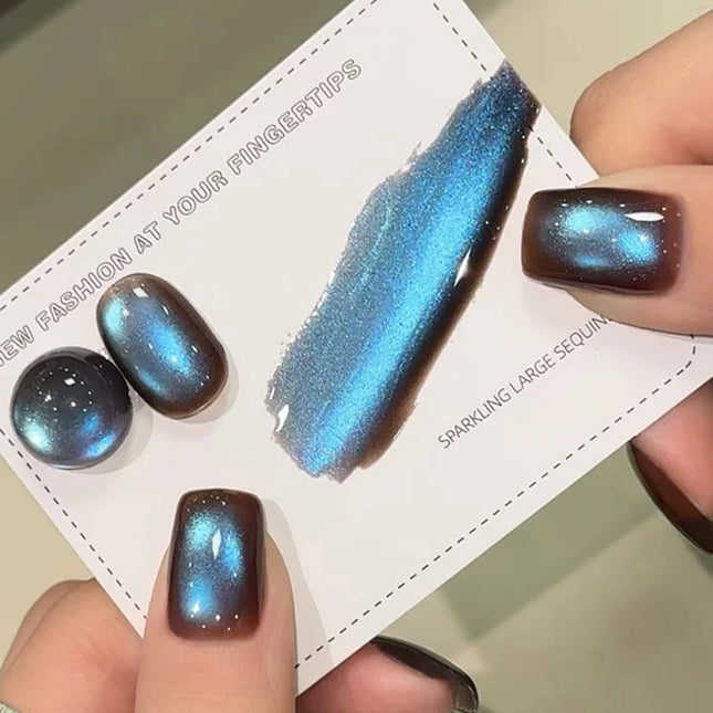 SHAKA 1pcs Autumn Winter Whitening Blue Temperament Glass Bead Cat Eye Gel Nail Polish Brown Blue Cat Eye Nail Art Nail Supplies