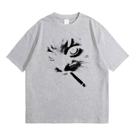 Funny Meme Smoking Cat Face Graphic T-shirts Men Women Casual Cotton Vintage T Shirts Men's Oversized T-shirts Cats Lovers Gifts
