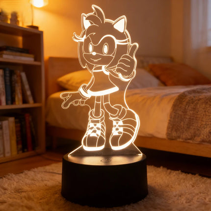 Sonices The Hedgehog Harajuku Anime Figures 3D LED Night Lights Cute Cartoon Home Bedroom Decoration Table Lamps Kids Toys Gifts