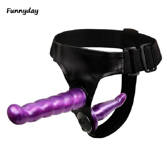Double Dildo Strapon Realistic Ultra Elastic Harness Women's Dildo Lesbian Strap-on Dildo Adult Sex Toys for Couples Women Gay