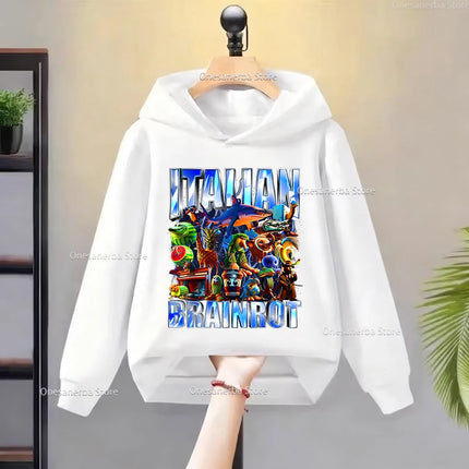 Cartoon Italian Brainrot Children's Hoodies Funny Graphic Boy Fleece Sweatshirt Tralalero Tralala Casual Sports Pullover Coats