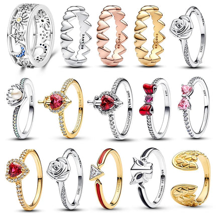 New 925 Silver Sun and Moon Love Princess Zircon Oxide Enamel Heart Love Ring Fashion Fine Jewelry For Women Gift Hypoallergenic