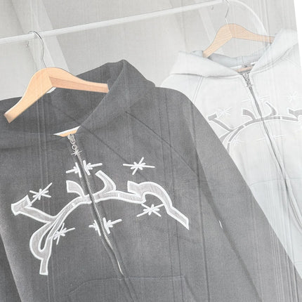 Divin Vintage Fashion Embroidery Zip Up Hoodies Y2k New Harajuku Hip Hop Coat Loose Hooded Sweatshirt Men And Women Streetwear