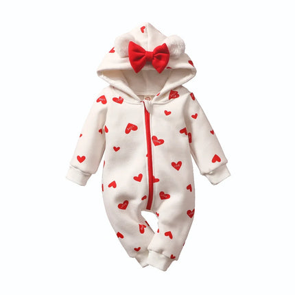 Newborn Baby Romper Love Printed Clothes Hooded Children Girl 0-1 Years Autumn Spring Infant Boy Jumpsuit Outfits 3 6 Months