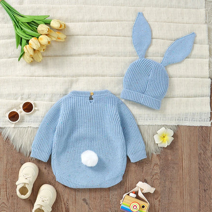 Spring Baby Easter Clothes Sets Cute Rabbit Ear Hats+Bodysuits Newborn Boys Girls Outfits 2pcs Autumn Winter Infant Knit Costume