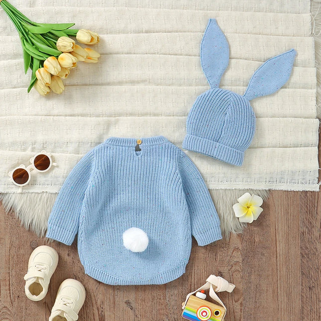 Spring Baby Easter Clothes Sets Cute Rabbit Ear Hats + Bodysuits Newborn Boys Girls Outfits 2pcs Autumn Winter Infant Knit Costume