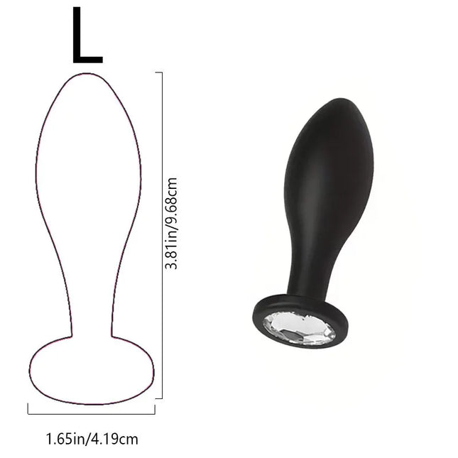 Soft Silicone Personal Wellness Kit 3 Sizes Anus Plug, Ergonomic Shape, Sparkling Gem Base Sex Toy