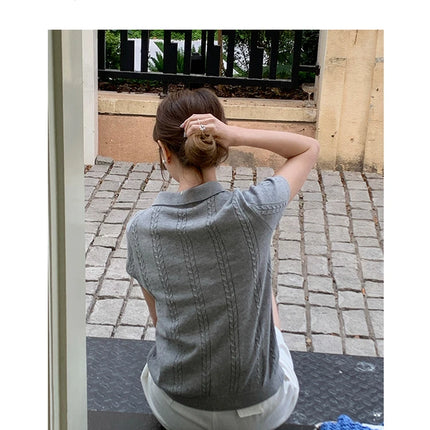 Summer 100% cotton women's T-shirt casual knit pullover short sleeved loose POLO collar Tees Pull luxury brand embroidery Tops