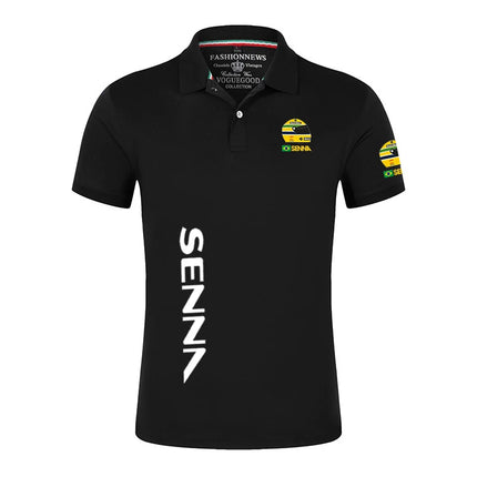 2025 Summer Ayrton Senna Print Casual Lapel Collar Breathable Solid Color Polo Shirt Men Trendy High Quality Cotton Short Sleeve