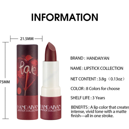 8 Colors Velvet Finish Lipstick Waterproof Long Lasting Moisturizing Non Stick Cup Nude Pink Red Lip Makeup Cosmetics