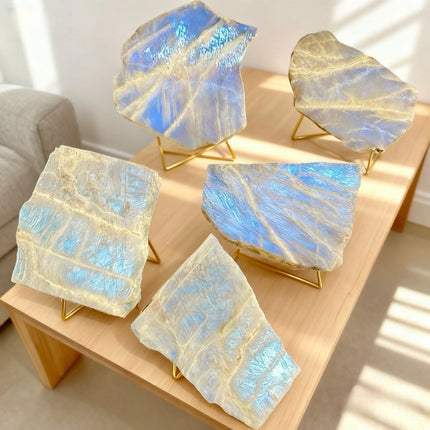1PC Blue Moonstone Slice-Irregular Shape-Slicesunique Luster Texture Stone for Home Decor&Interior Decor,Elegant Decor Piece