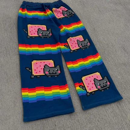 Nyan Cat Sweatpants Y2k Pants Baggy Men Elastic Waist American Streetwear Hip Hop Vintage Joggings Casual Pants Men Clothing