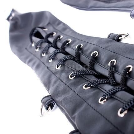 Lace-Up Long-Sleeved Restraint Gloves Sensual Tight-Fitting Bondage Bag Leather Restraint Bundle BDSM Couple Sex