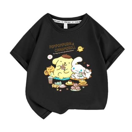Sanrio Summer Baby Girls 100% Cotton Clothes Kid Children Boys Pompompurin Printed T-shirts Cartoon Short Sleeve Top Outfits