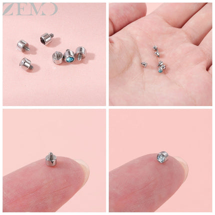 ZEMO 1 Piece 16G Stainless Steel Dermal Anchor Top 3MM/4MM Colorful CZ Crystal Micro Skin Diver Piercings Surface Body Piercing