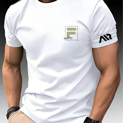 New Men's Spring/Summer Exercise print T-shirts High Trainer Grade Breathable Quick Dry Short Sleeved Top Marathon Gym Fitness