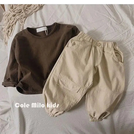 Autumn Winter Boy Girl Children's Solid Long-Sleeved Bottoming Shirt Kid Loose T-shirt Retro Baby Cotton Tops Toddler Casual Tees