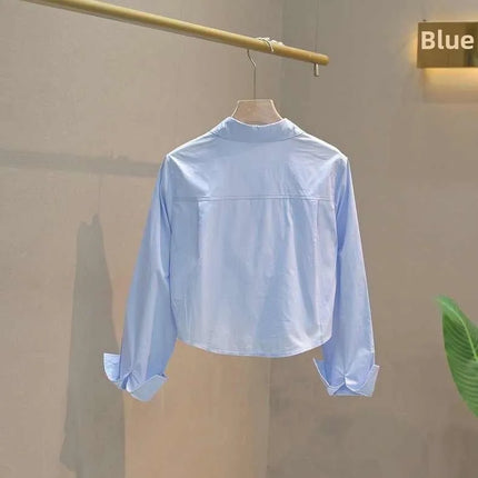 Fall Fashion Women's Small Size Casual Long Sleeve Shirt Design Versatile Short High Waist Slim Top for Ladies