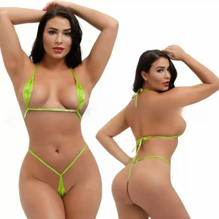 Women Shiny Erotic Mini Bikini Porno Cosplay Sexy Lingerie Set Open Bra Micro G String Thong Leather Sexy Underwear Costumes