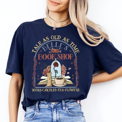 Vintage Retro Belle's Book shop Shirt Tale as old as time Beauty and The Beast Magic Tee Casual Y2K Top Daily Trendy Streetwear