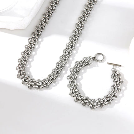 EILIECK 316L Stainless Steel Silver Color Cuban Chain Statement Necklace Bracelet Set Charm Fashion Women Waterproof Jewelry Set