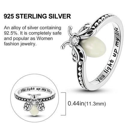 Fashion Original Luminous Firefly Rings 100% 925 Silver Eternal Heart-Shaped Zircon Rings Fine Wedding Engagement Jewelry Gifts