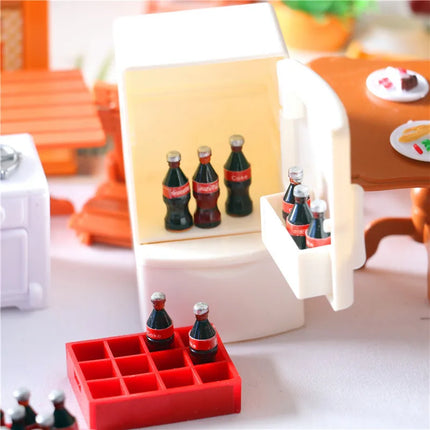 13Pcs/Set Dollhouse Miniature Cola Basket Tray Model Kits Mini Coke Bottles Drinks Kitchen Food Play Scene Decoration Accessorie