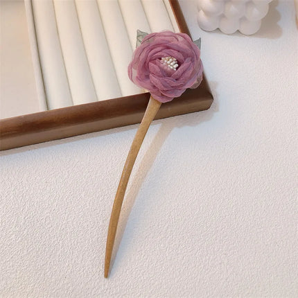 New Rose Hair Stick Bun Flower for Women Girls Elegant Wooden Hair Fork Chinese Style Fashion Hairpin Hair Accessories Headwear