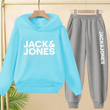 2025 Spring Autumn Outfits Kids Leisure Letter Print 2pcs Hoodie+Pants Tracksuits 3-13 Years Boys Girls Children Clothes