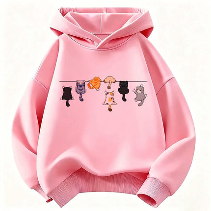 Climbing Cat Pattern Trendy Design Print Hooded Kids Design Children's Sweatshirt Cute Hoody Boys Girls Autumn Casual Hoodies