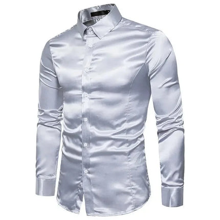 Amazon Spring Autumn Men's Long Sleeve Shirt Casual Fashionable Shiny Interior Top Men's European Style Foreign Trade Shirt