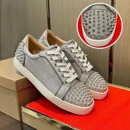 CL Red Bottom Fashionable Embroidered Men's Shoes Fur Slip-On Black Casual Cross-Border Leather Upper All Seasons Wear