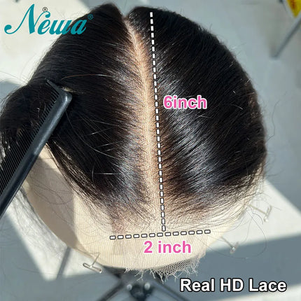 Newa Hair 2x6 Invisible HD Lace Closure Straight Human Hair Closure Deep Part Ultra Thin HD Lace Melt All Skins Kim K Closures