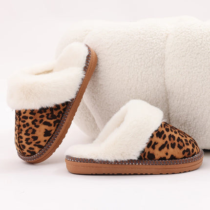 Evshine Fashion Fur Collar Fluffy Slippers Indoor Outdoor Winter Slippers Soft Plush House Shoes Women Leopard Fuzzy Slippers