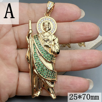 Beautiful Religious St Jude Thaddeus Pray Pendants Metal Zircon Large Charms For Jewelry Making Hip Hop Necklace Accessories