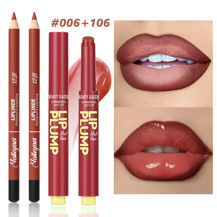 2Pcs/Set Moisturizing Lipstick Pen + Matte Lip Liner, long-lasting, red, brown, purple and multiple colors optional