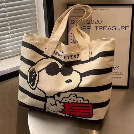 Hot BANDAI Snoopy Cute Cartoon Large Capacity Canvas Bag for Female Students To Hold Books Tote Mommy Bag