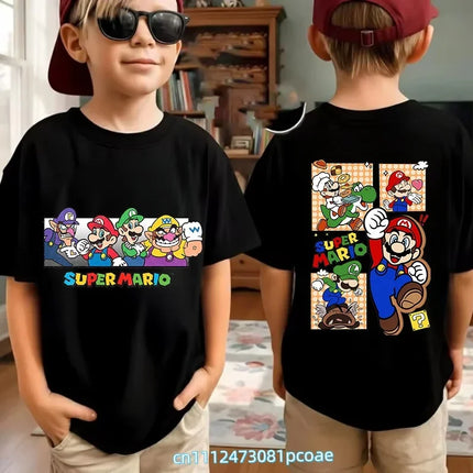 Super Mario Cartoon Pattern Unisex Cotton Short Sleeved O-neck Summer Short Sleeved Casual Adult/Children Role-playing T-shirt
