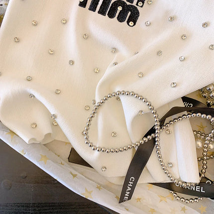 Summer Sexy Sleeveless Vest Women Korean Fashion Inlay Diamond Luxury Designer Slim Fit Knitted Tank Tops Women Camis Clothes