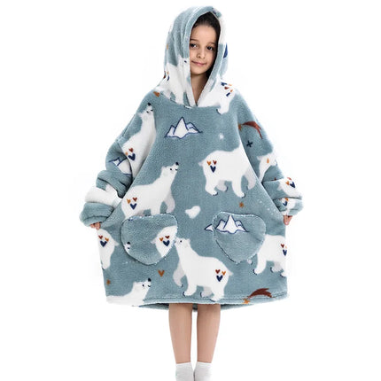 Kids Oversized Hoodie Blanket With Sleeve Boy Girl Sweatshirt Winter Fleece Hoody Avocado Rainbow Dinosaur Print Hooded Sweat